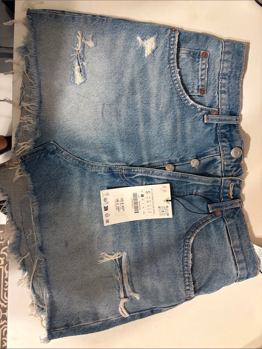 Zara Blue Distressed Denim Mini Skirt - Women